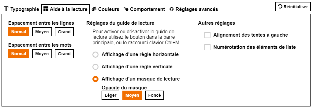 Layout settings tab