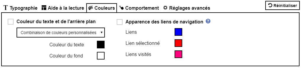 Colors settings tab